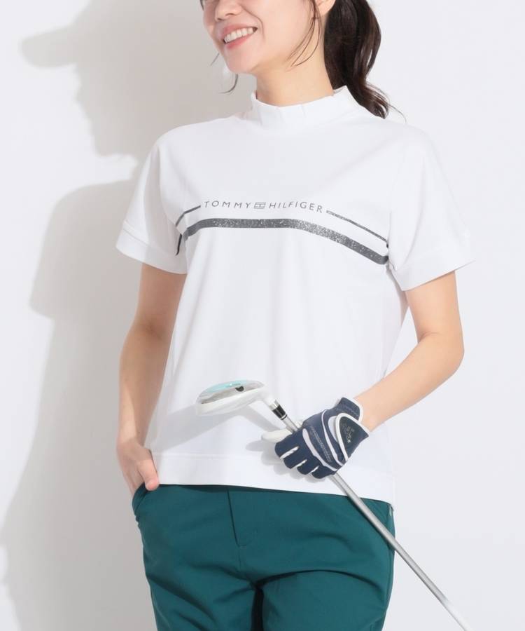 TH 【吸水速乾UV】ラメロゴラインモックネック半袖カットソー