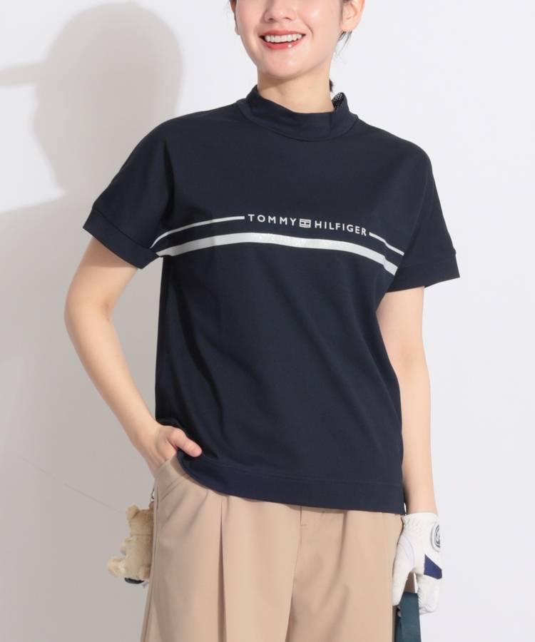 TH 【吸水速乾UV】ラメロゴラインモックネック半袖カットソー