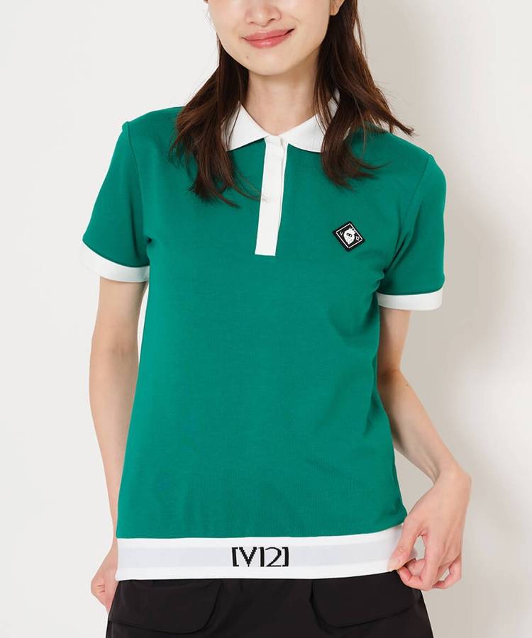 VI 【ストレッチ】配色クレリックカラー半袖ポロシャツ