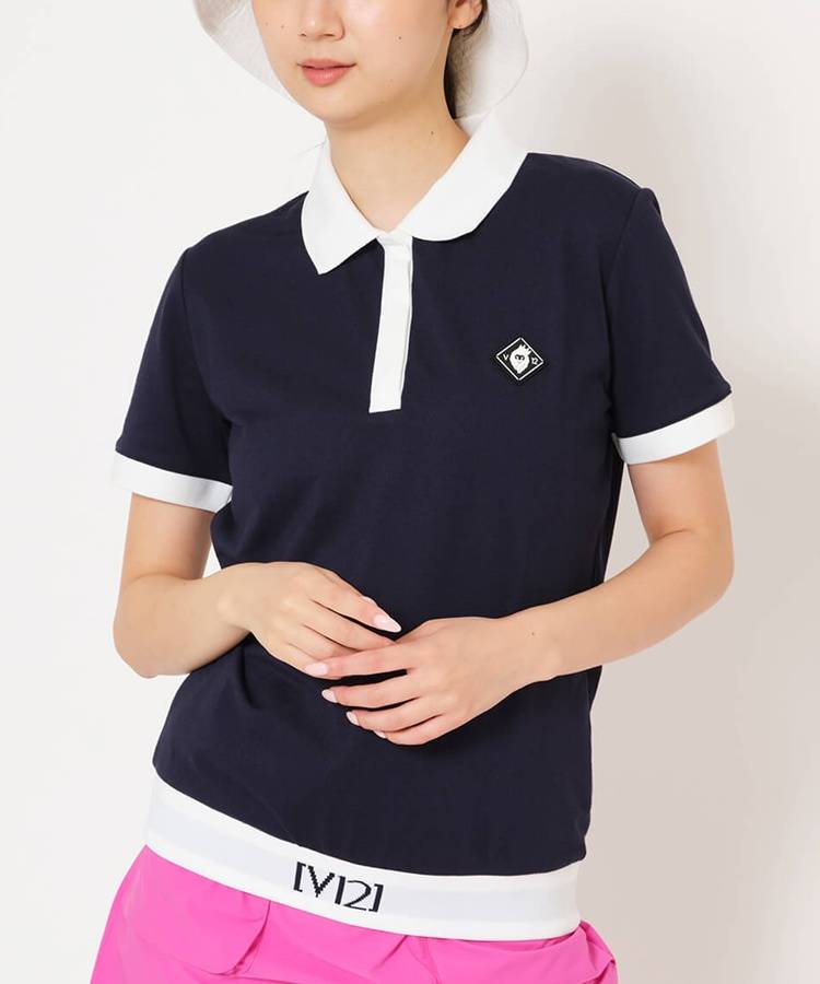 VI 【ストレッチ】配色クレリックカラー半袖ポロシャツ