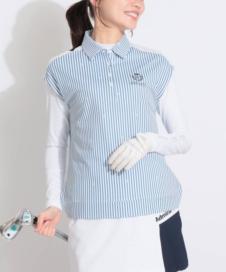 TH 【吸水速乾UV】メッシュラインフレンチスリーブポロシャツ