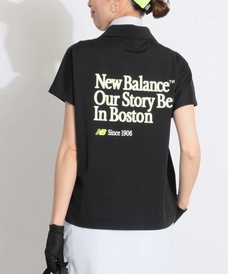 NB 【ストレッチUV】バックプリントハーフジップ半袖ポロシャツ