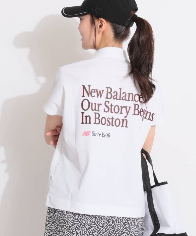 NB 【ストレッチUV】バックプリントハーフジップ半袖ポロシャツ