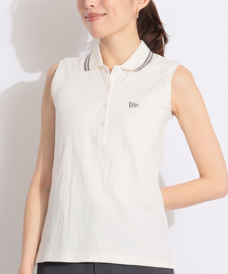 【抗菌UV】衿ラインノースリーブポロシャツ(アイボリー)