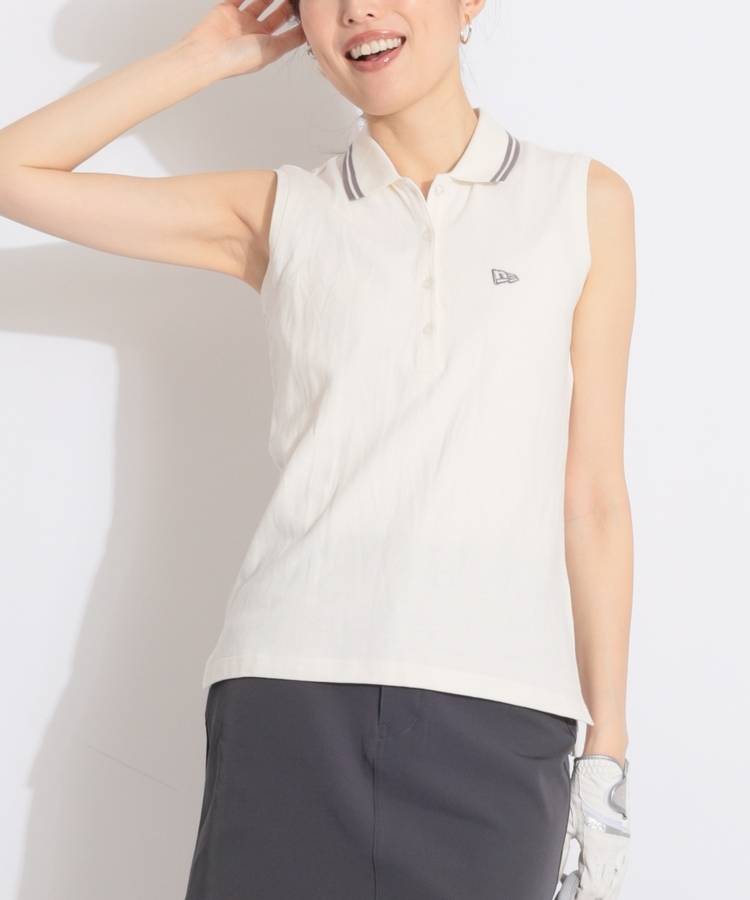 NE 【抗菌UV】衿ラインノースリーブポロシャツ(アイボリー)