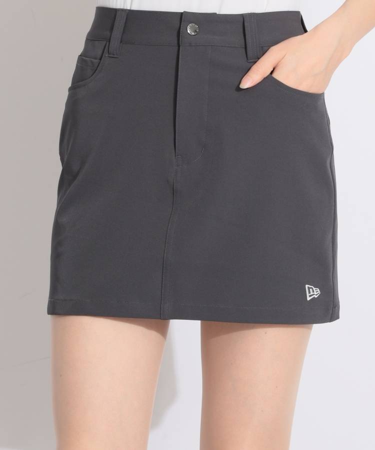 NE 【ストレッチ】ぺチパンツ付き台形スカート(チャコール)