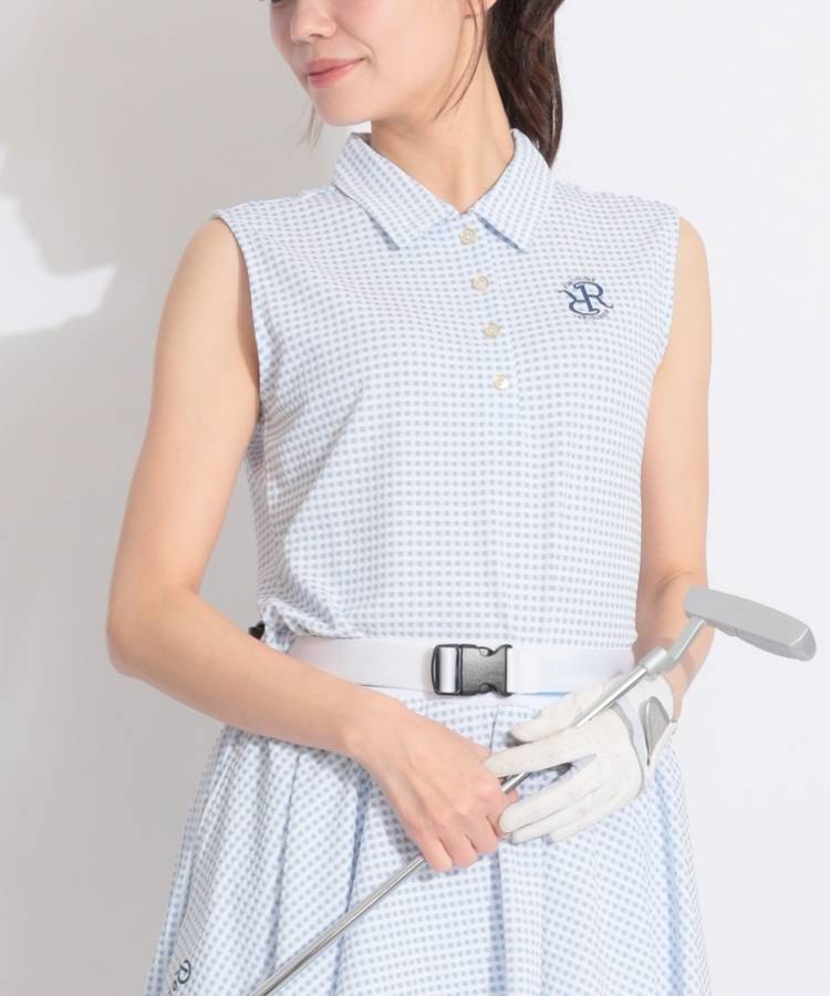 RR ギンガムチェック柄ノースリーブポロシャツ