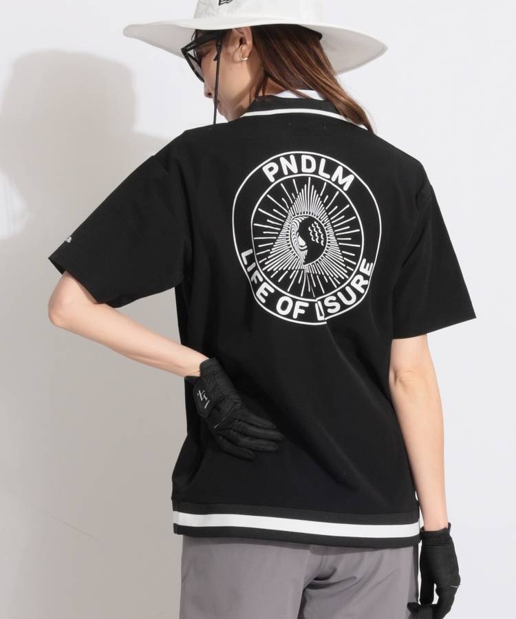 PD 【ユニセックス】ハーフジップバックサークルロゴ半袖ポロシャツ