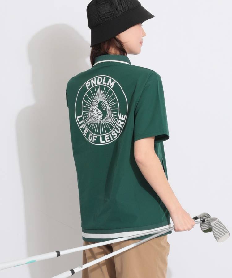 PD 【ユニセックス】ハーフジップバックサークルロゴ半袖ポロシャツ