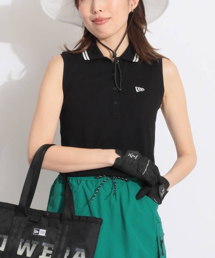 NE 【抗菌UV】衿ラインノースリーブポロシャツ(ブラック)