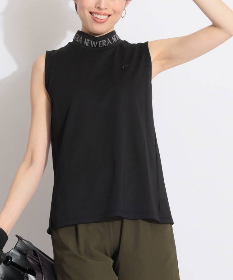 NE 【吸汗速乾UV】ジャガードネックノースリーブカットソー(ブラック)