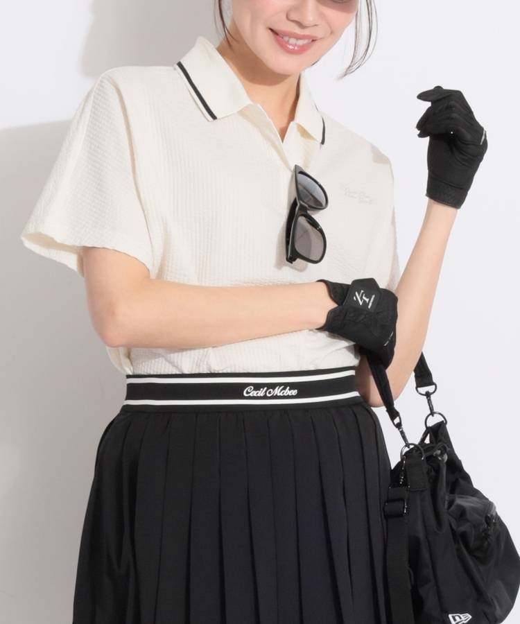 NE 【吸汗速乾UV】スキッパーサッカー半袖ポロシャツ(オフホワイト)