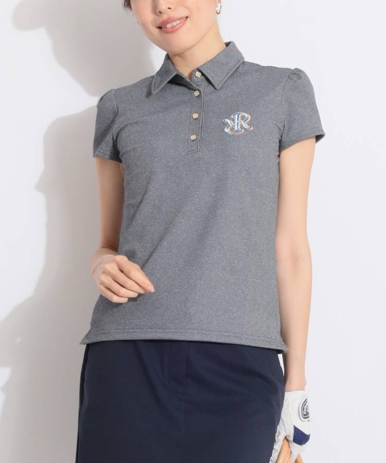 RR 【ストレッチ】立体風ロゴ刺繍パフスリーブポロシャツ