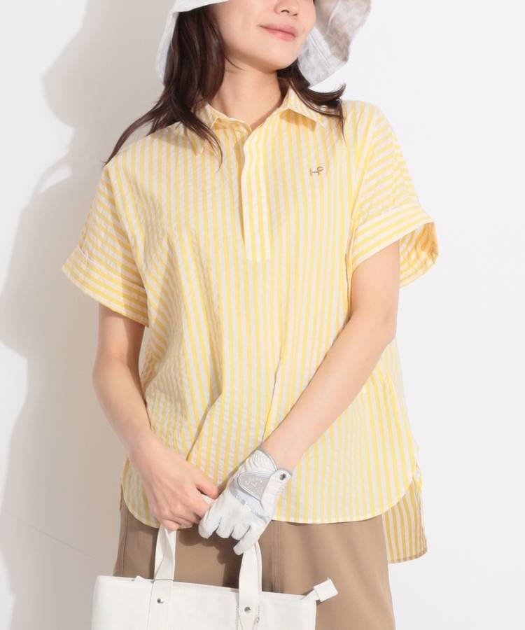 HK 【吸水速乾】サッカーストライプ柄ビッグ半袖ポロシャツ