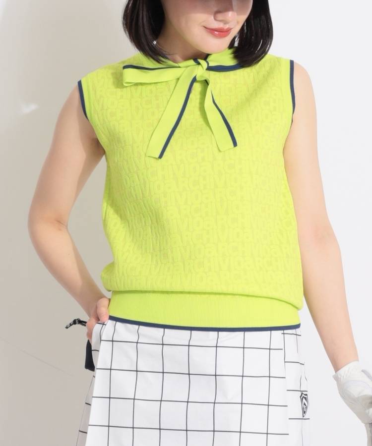 AR バックリボンジャガードロゴノースリーブニット