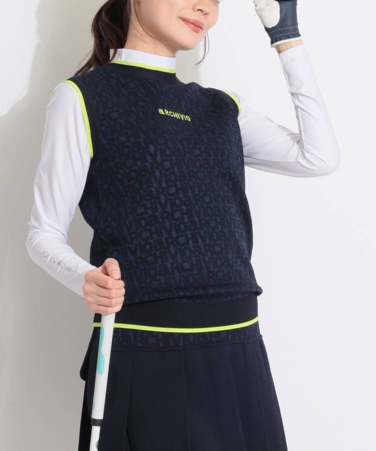 AR バックリボンジャガードロゴノースリーブニット