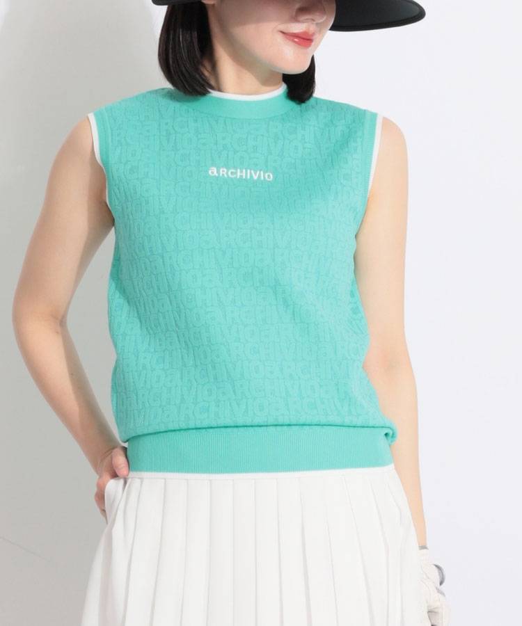 AR バックリボンジャガードロゴノースリーブニット