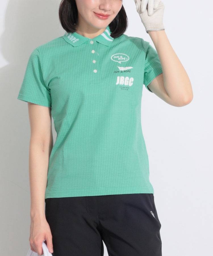 JR アイコンプリントシアサッカー半袖ポロシャツ