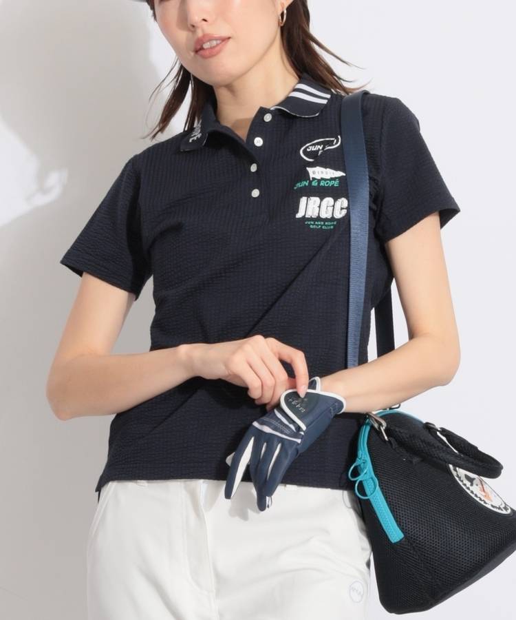 JR アイコンプリントシアサッカー半袖ポロシャツ