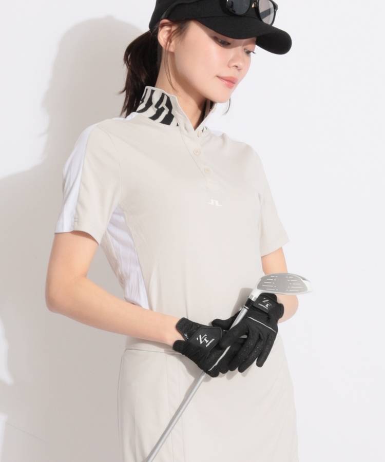 JL 【速乾ストレッチ】バイカラー切替スタンドカラー半袖ポロシャツ