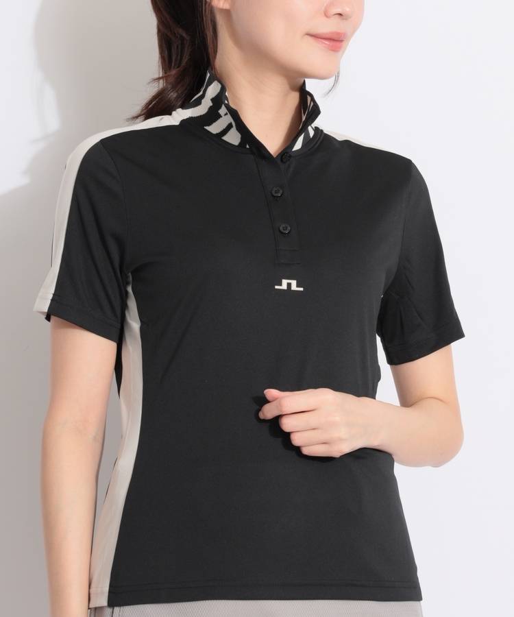 JL 【速乾ストレッチ】バイカラー切替スタンドカラー半袖ポロシャツ