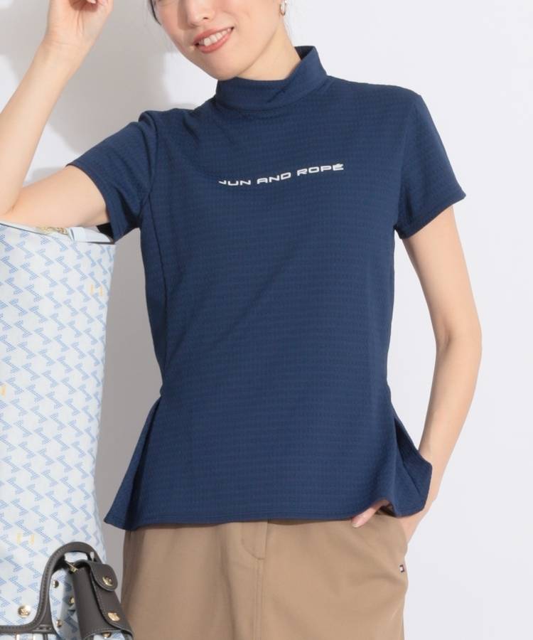 JR 【吸水速乾UV】格子ジャガードペプラム半袖カットソー