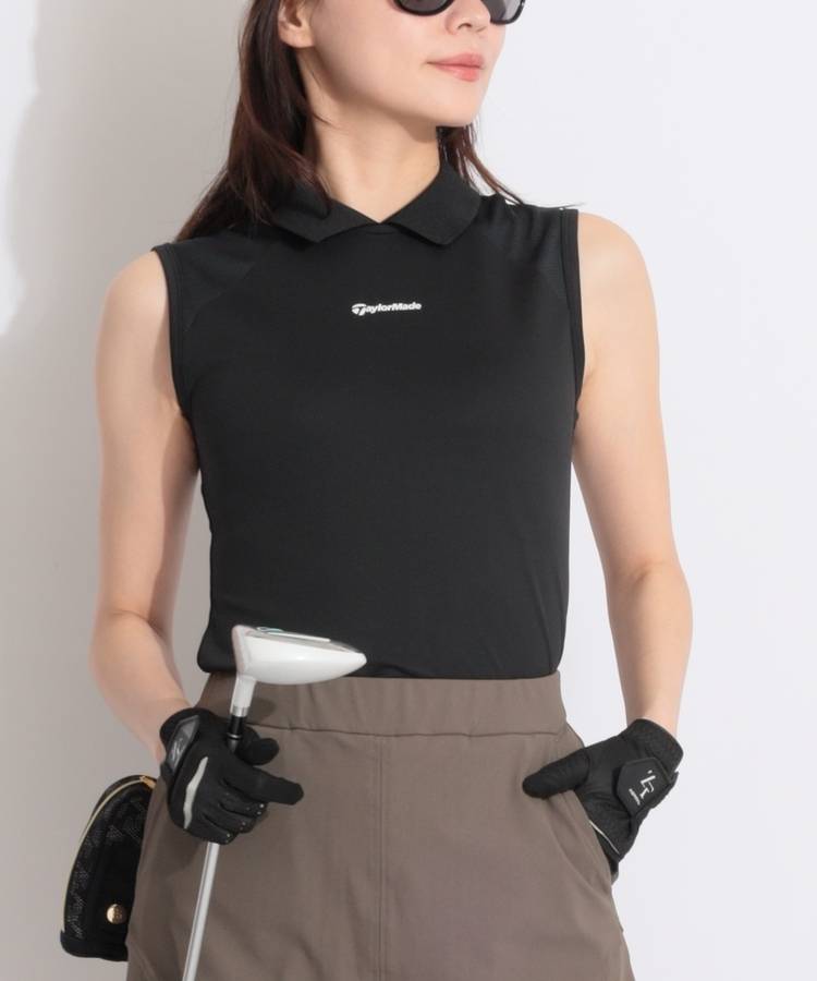 TG 【冷感ストレッチ】スリーブ切替ノースリーブポロシャツ