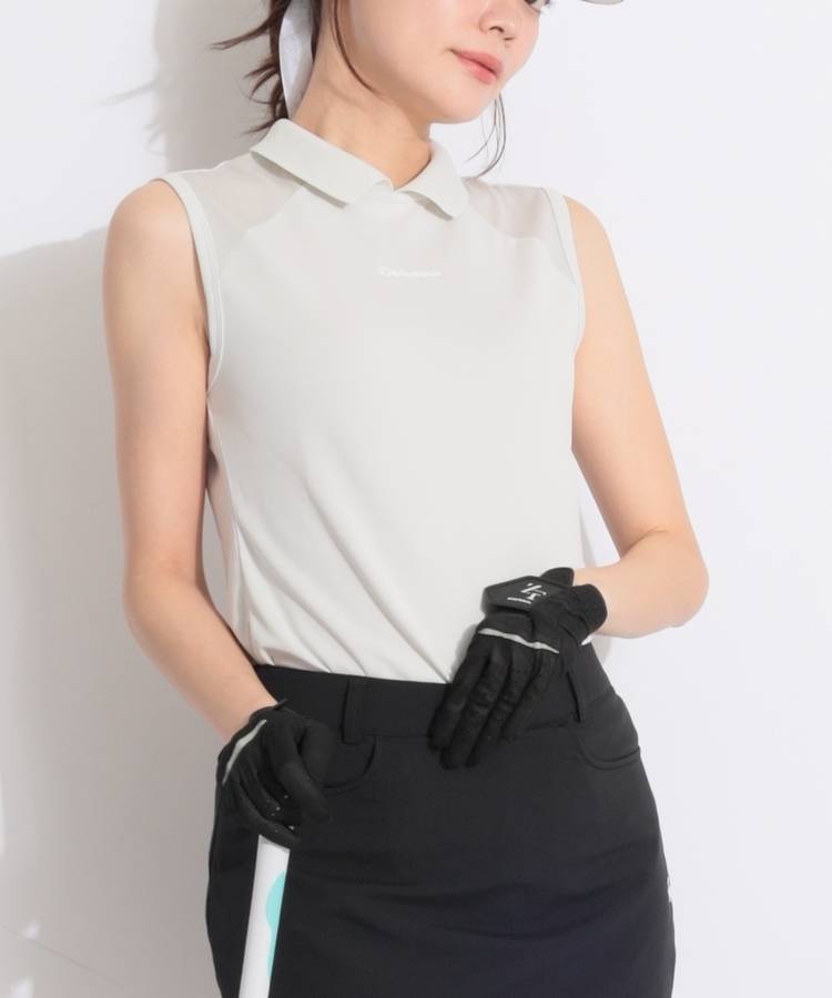 TG 【冷感ストレッチ】スリーブ切替ノースリーブポロシャツ