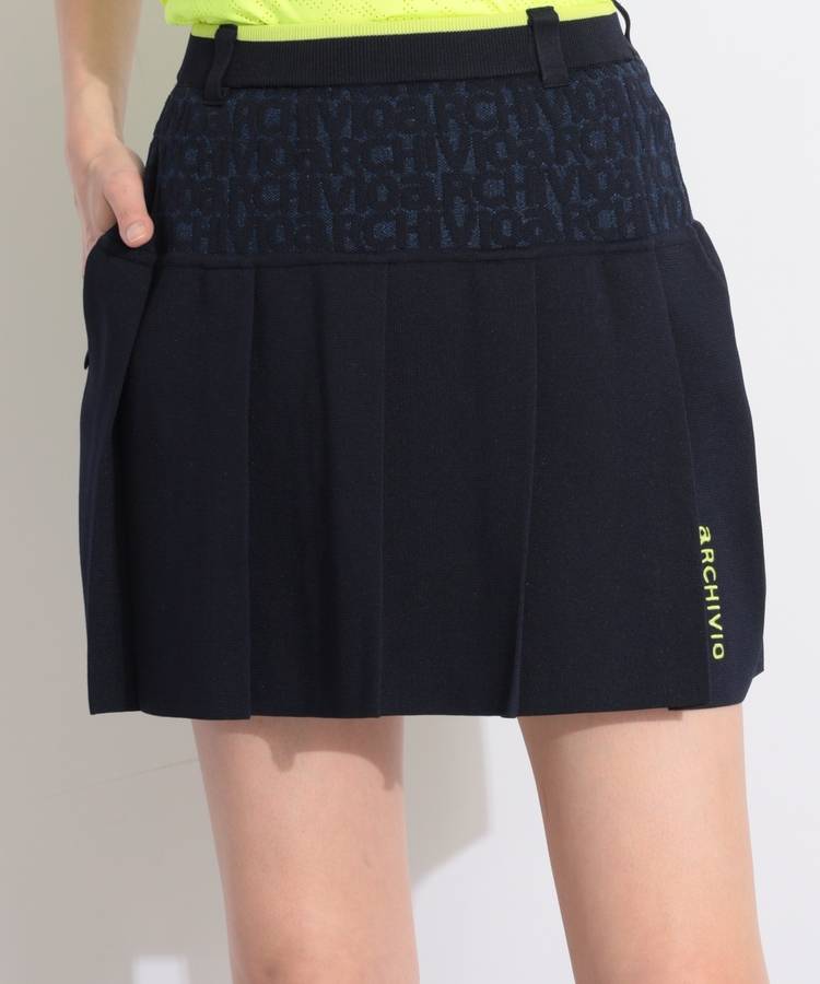 AR ジャガードロゴプリーツ切替ニットスカート