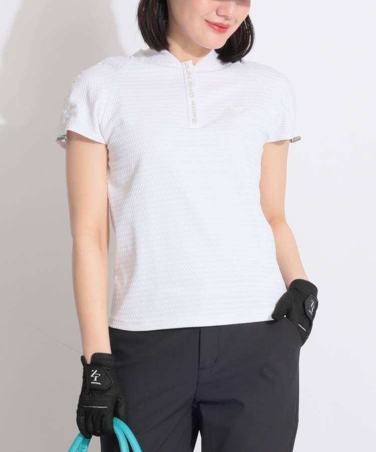 JR 【吸水速乾UV】格子ジャガードドロストスリーブポロシャツ