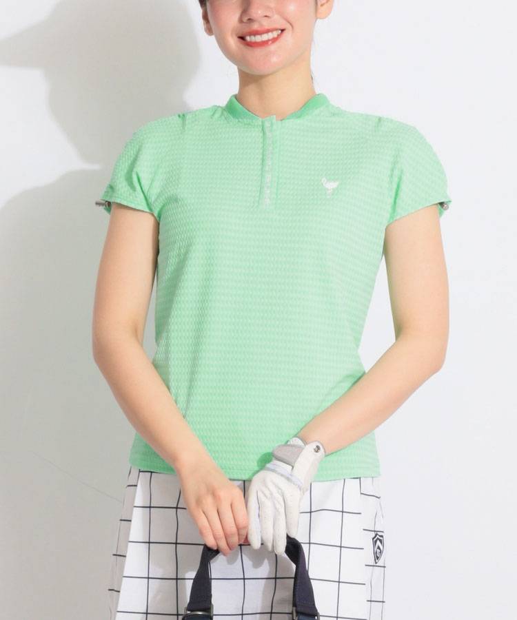 JR 【吸水速乾UV】格子ジャガードドロストスリーブポロシャツ