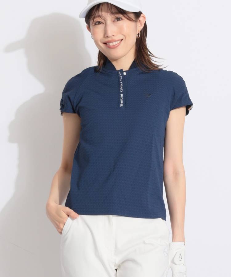 JR 【吸水速乾UV】格子ジャガードドロストスリーブポロシャツ