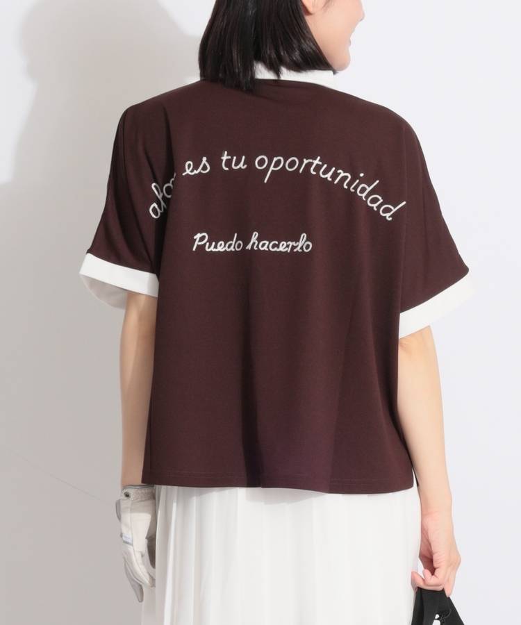 MD バックアーチ刺繍ラグランスリーブ半袖ポロシャツ