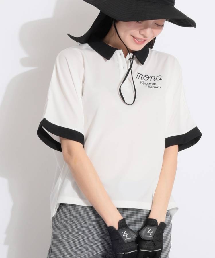 MD バックアーチ刺繍ラグランスリーブ半袖ポロシャツ