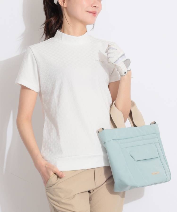 BE バスケット編みモックネック半袖カットソー