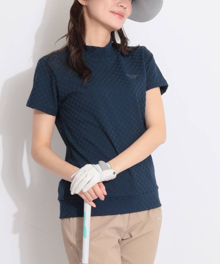 BE バスケット編みモックネック半袖カットソー