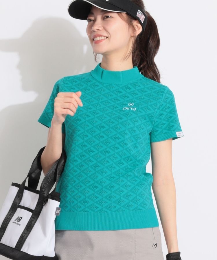 モノグラムジャガード半袖モックネックニット