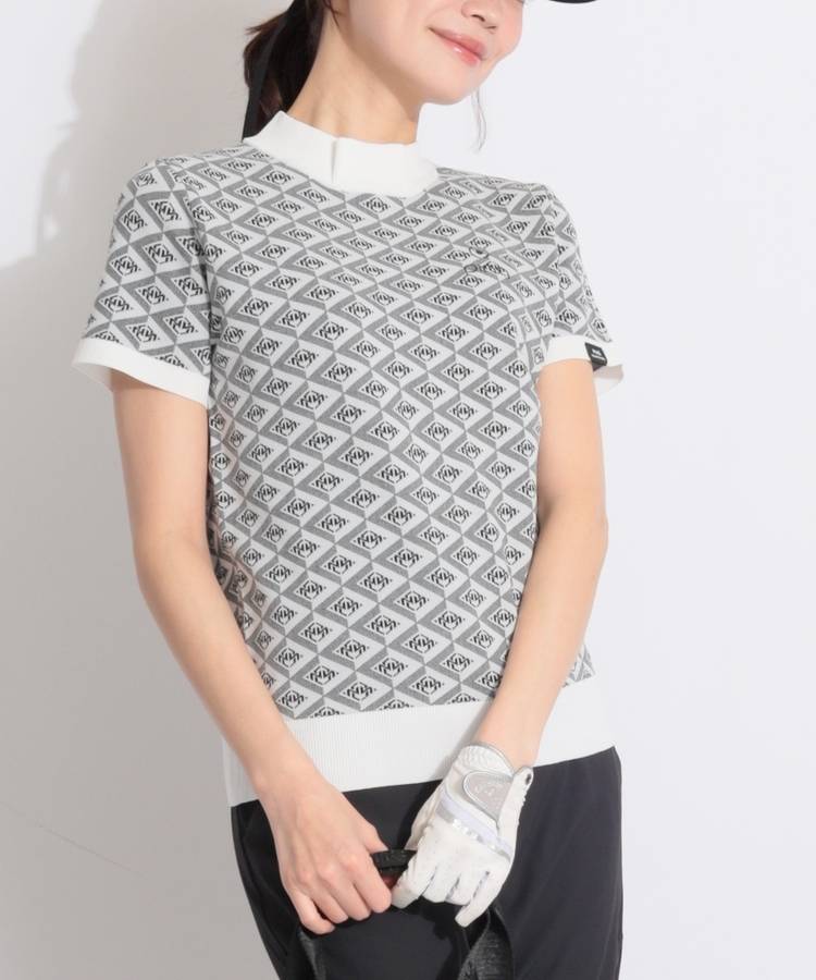 PN モノグラムジャガード半袖モックネックニット