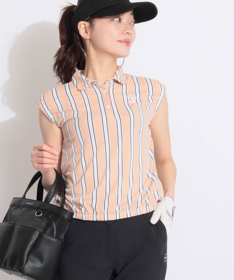 AR 【高速速乾】ストライプ柄ノースリーブポロシャツ