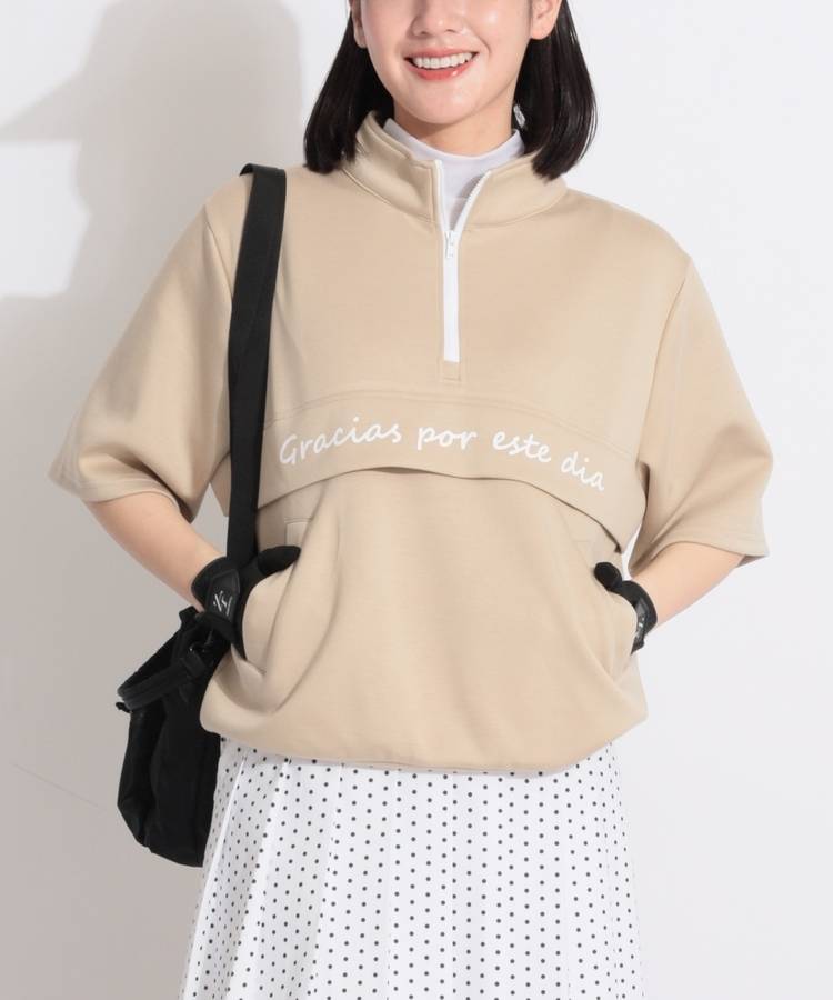 MD ハーフジップリラクシーダンボール半袖プルオーバー