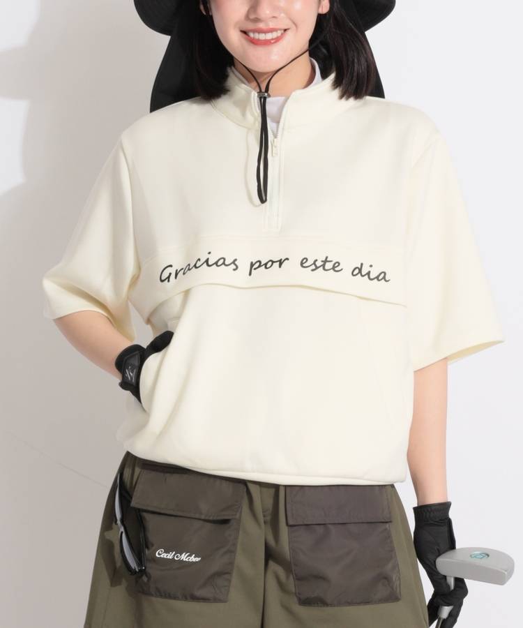 MD ハーフジップリラクシーダンボール半袖プルオーバー