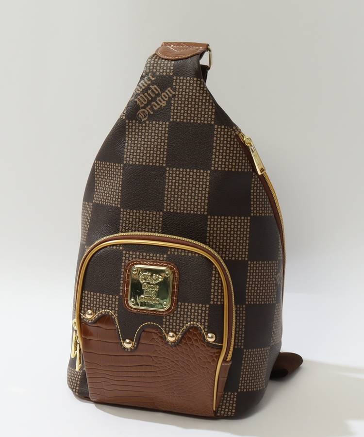 DD ドットチェック柄合皮ボディバッグ