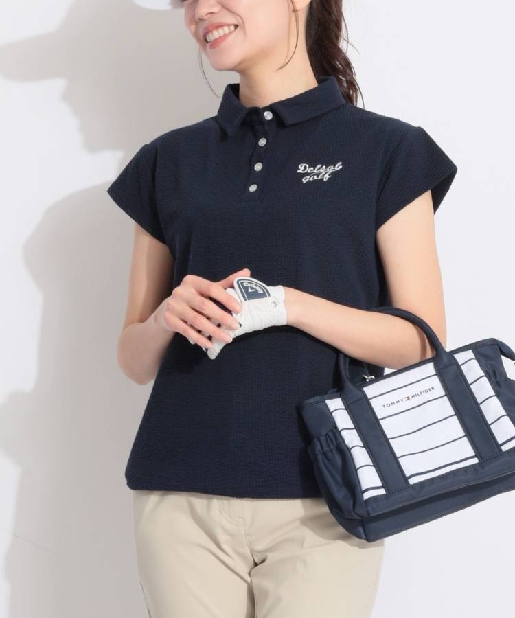 DL シアサッカー裾ドロスト半袖ポロシャツ