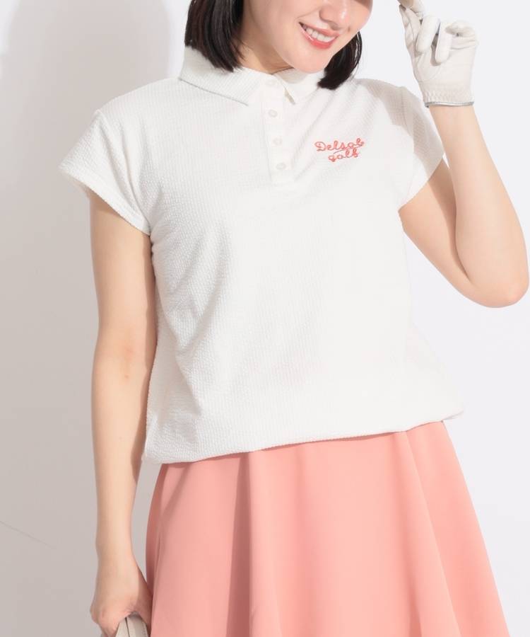 DL シアサッカー裾ドロスト半袖ポロシャツ