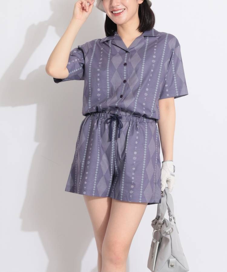 TM モチーフストライプ柄オールインワン