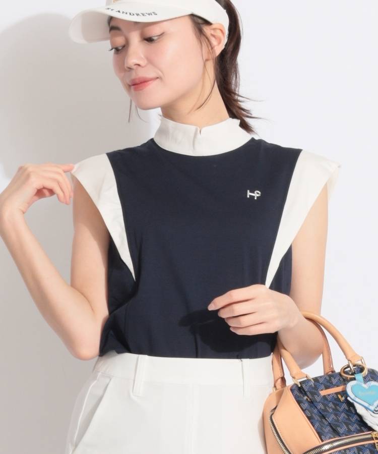 HK バイカラー切替フレンチスリーブカットソー