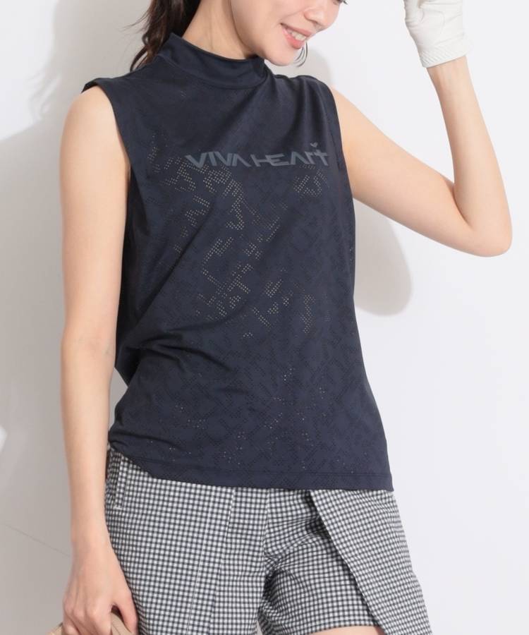 VH 【接触冷感UV】ロゴドットメッシュノースリーブカットソー