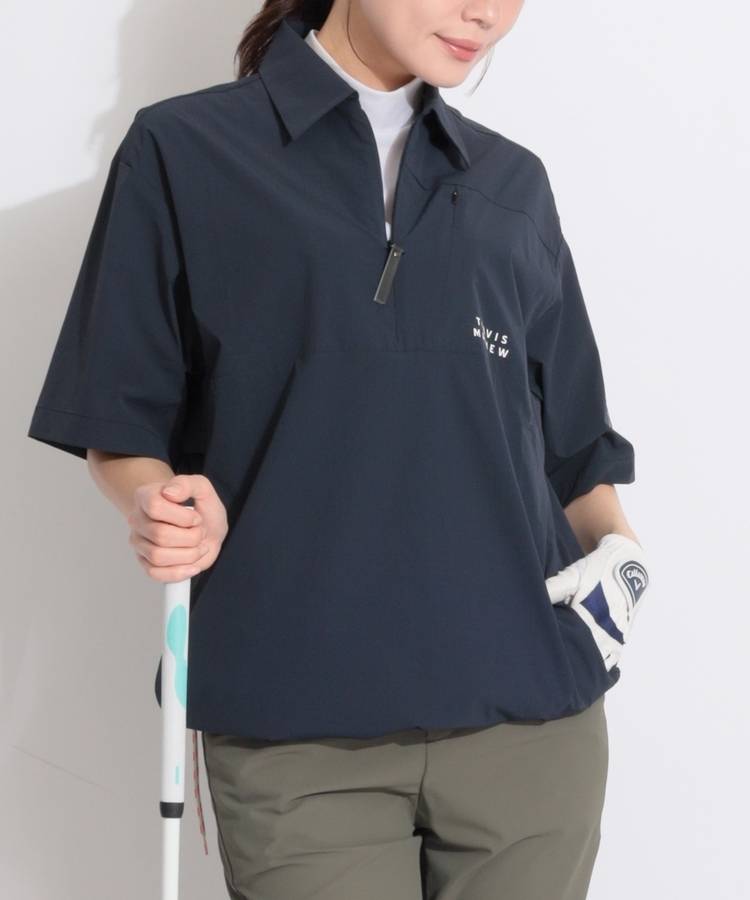 TM 裾ドロストハーフジップ半袖ナイロンプルオーバー