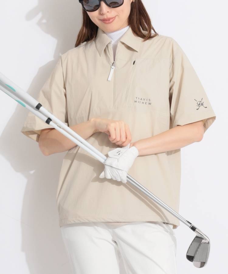 TM 裾ドロストハーフジップ半袖ナイロンプルオーバー