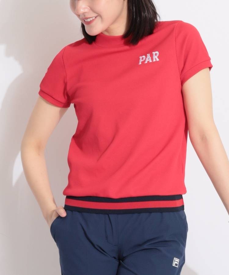 BE 裾リブボーダーモックネック半袖カットソー